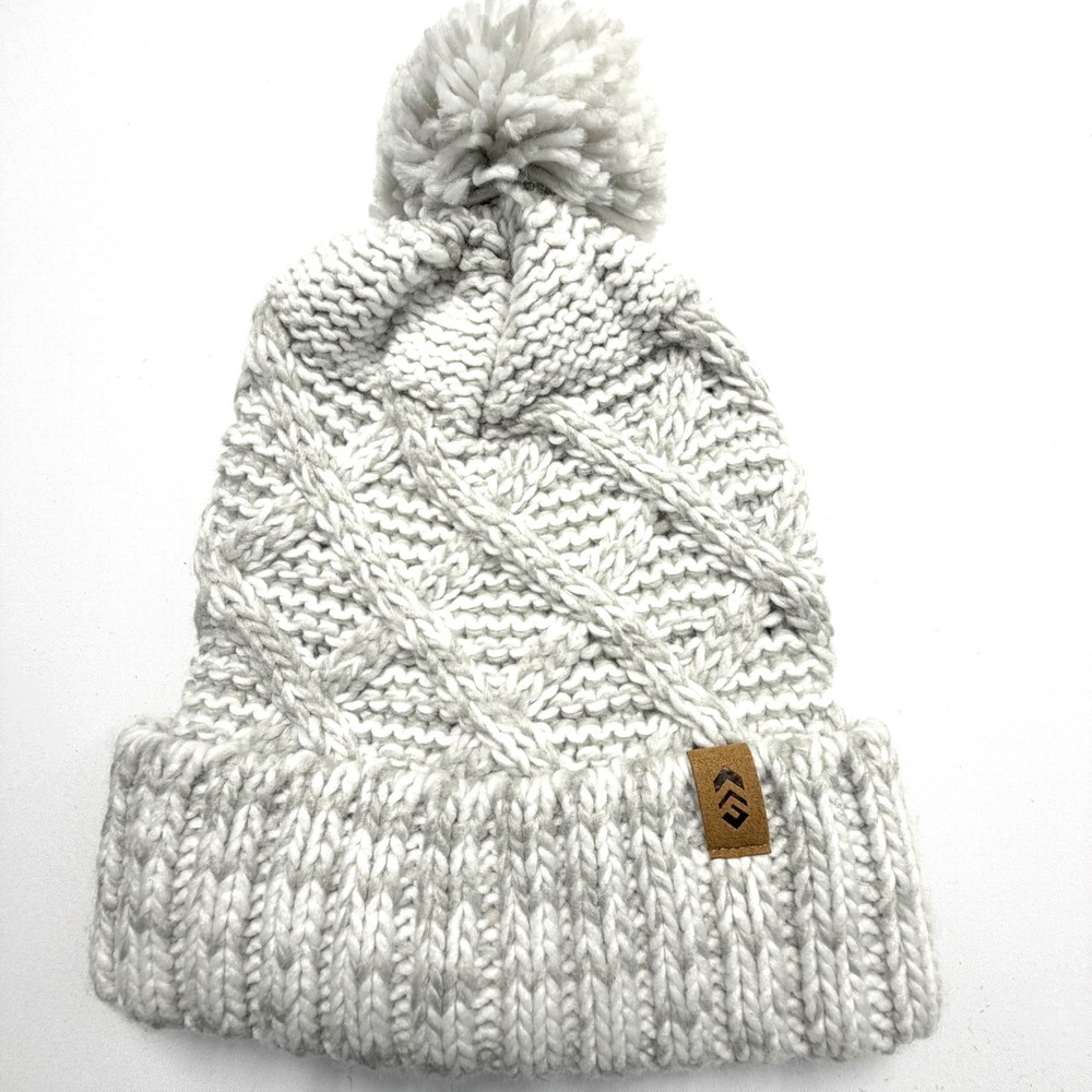 Free Country Womens Cable Knit Pom Pom Beanie Gray One Size Winter Hat